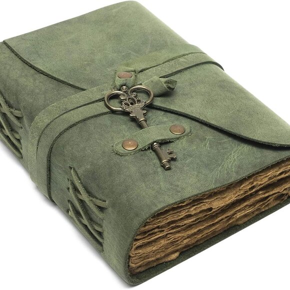 Vintage Leather Journal - Antique Handmade Deckle Edge Vintage Paper Leather